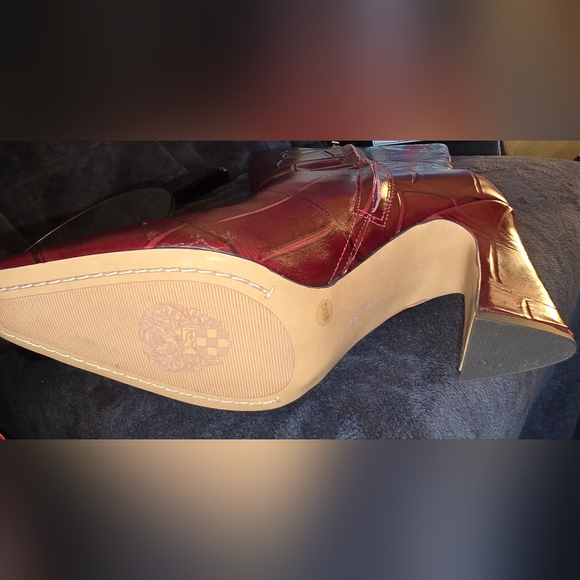 Vince Camuto Plum Croc-Embossed Leather Wide Calf Boots - Picture 7 of 10